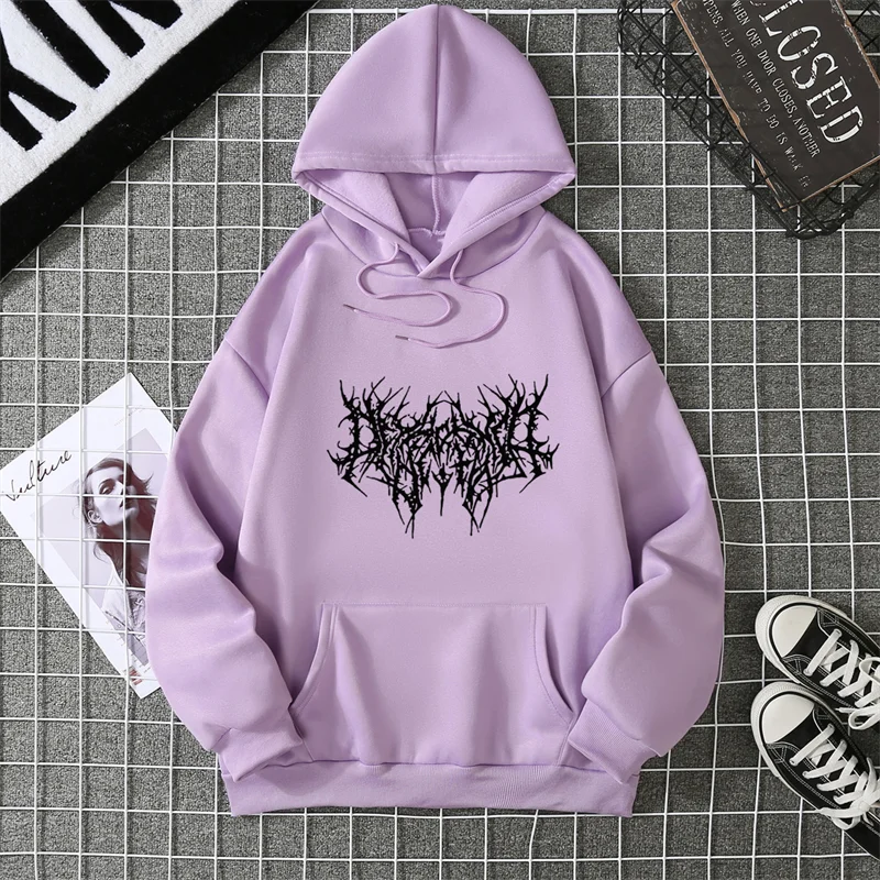 Winter Unisex Hoodie Drawstring Elastic Cuff Thorn Print Thick Hooded Sweatshirt Casual Long Sleeves Pullover Warm Tops Lady