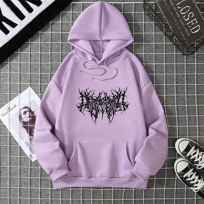 Winter Unisex Hoodie Drawstring Elastic Cuff Thorn Print Thick Hooded Sweatshirt Casual Long Sleeves Pullover Warm Tops Lady