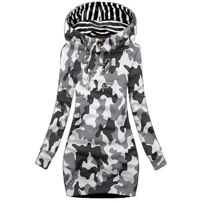 Trendy Line Cat Printed Autumn and Winter Women's Fashion Hoodie Dresses Hoodie Dresses Women's Long Sleeve Sweater Dresses