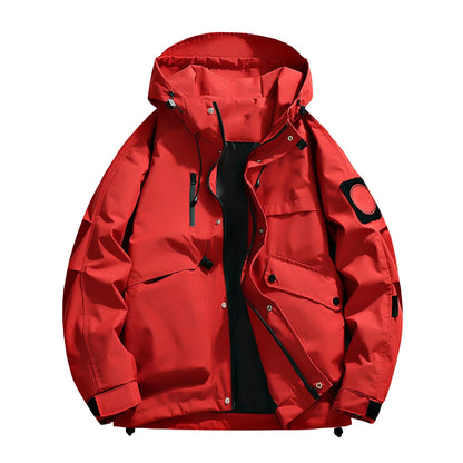 Unisex Autumn Winter Jacket Solid Color Outdoor Workwear Casual Loose Zipper Pocket Warm Long Sleeved Jacket Windproof Jacket