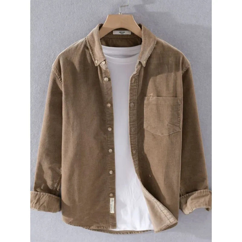 Corduroy Long Sleeve Shirt Men Spring Autumn New Style Japanese Retro Loose Casual Jacket