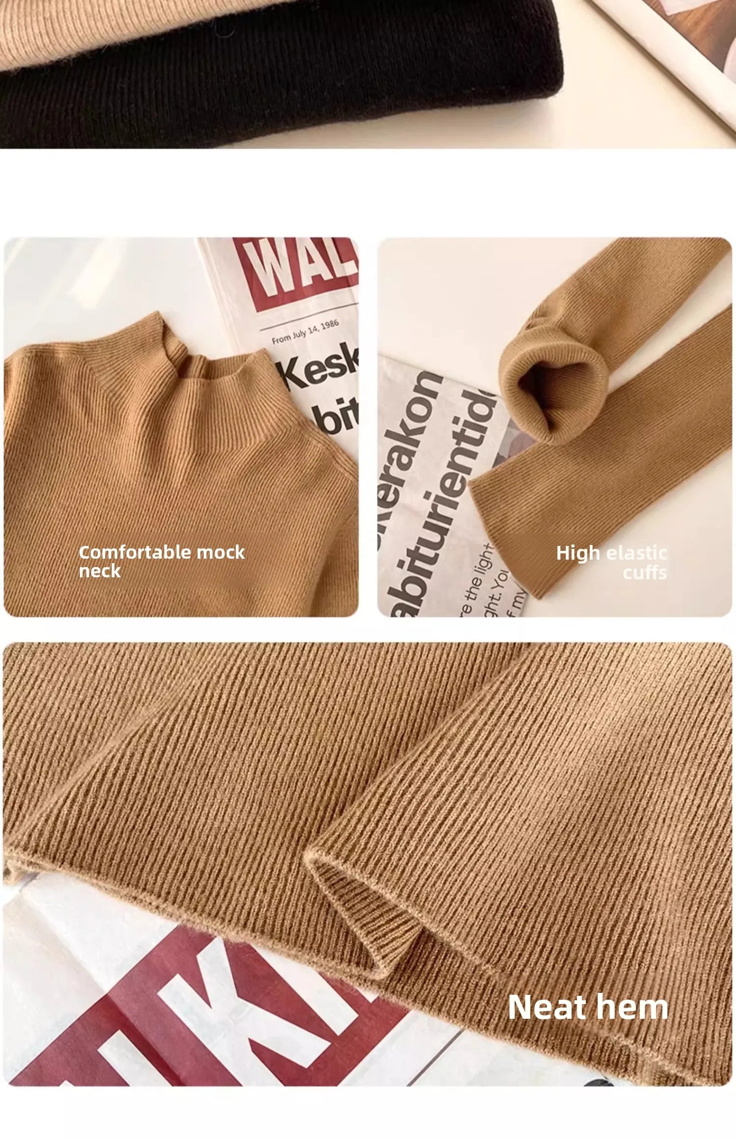 Hot Sale Women Sweater Autumn Mock Neck Vintage Basic Solid Knitted Tops Slim Pullover Korean Sweaters Long Sleeve Clothes 90s
