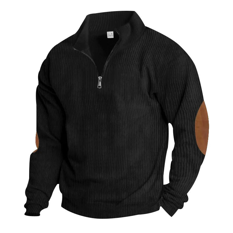 spring autumn men's casual sweatshirt half zipper V-neck pullover long sleeve sweatshirt corduroy trend loose coat men's tops