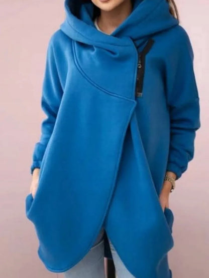 Fashion Hooded Hoodie For Women Casual Solid Zip Long Sleeve Loose Coats Tops Female Holiday Streetwear Autumn Winter Clothes