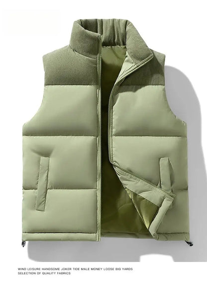 Winter Unisex Puffer Vest Thickened Warm Corduroy Windproof Outdoor Sleeveless Stand Collar Fashion Casual Cotton-Padded Coat