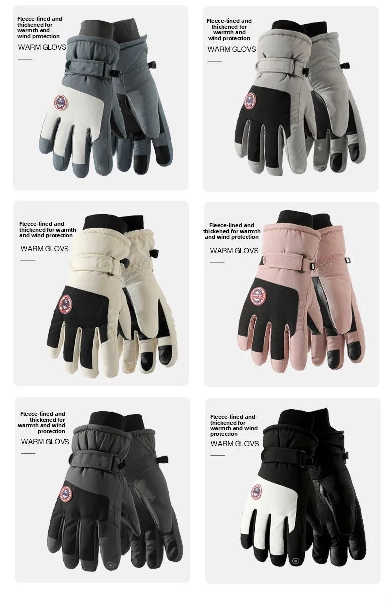 Adult Touch Screen Gloves Men Women's Winter Ski Gloves Warm Cold-Proof Fleece Thickened Gloves Lined Touch Screen Gloves