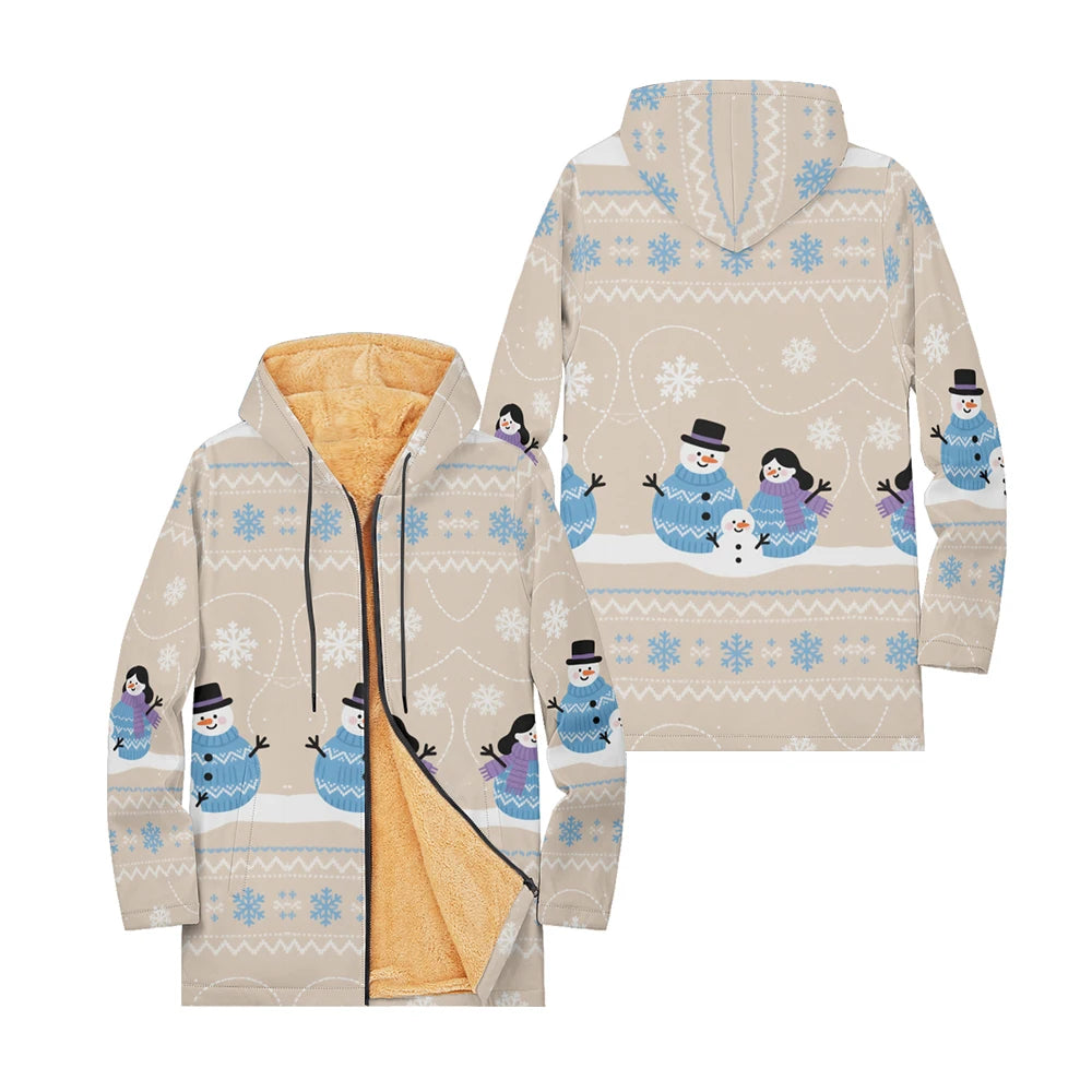 Unisex Christmas Winter Hooded Jacket with Festive Patterns Snowflakes Snowmen Reindeer and Penguins Soft Fleece Lining Warmth
