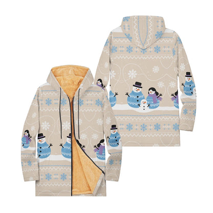 Unisex Christmas Winter Hooded Jacket with Festive Patterns Snowflakes Snowmen Reindeer and Penguins Soft Fleece Lining Warmth