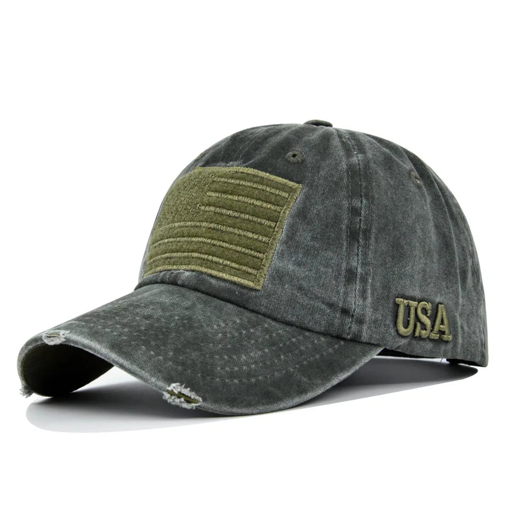 Camouflage Baseball Cap Leopard grain hat Sun hat Washed denim baseball cap American flag USA pattern Spring Autumn baseball Cap