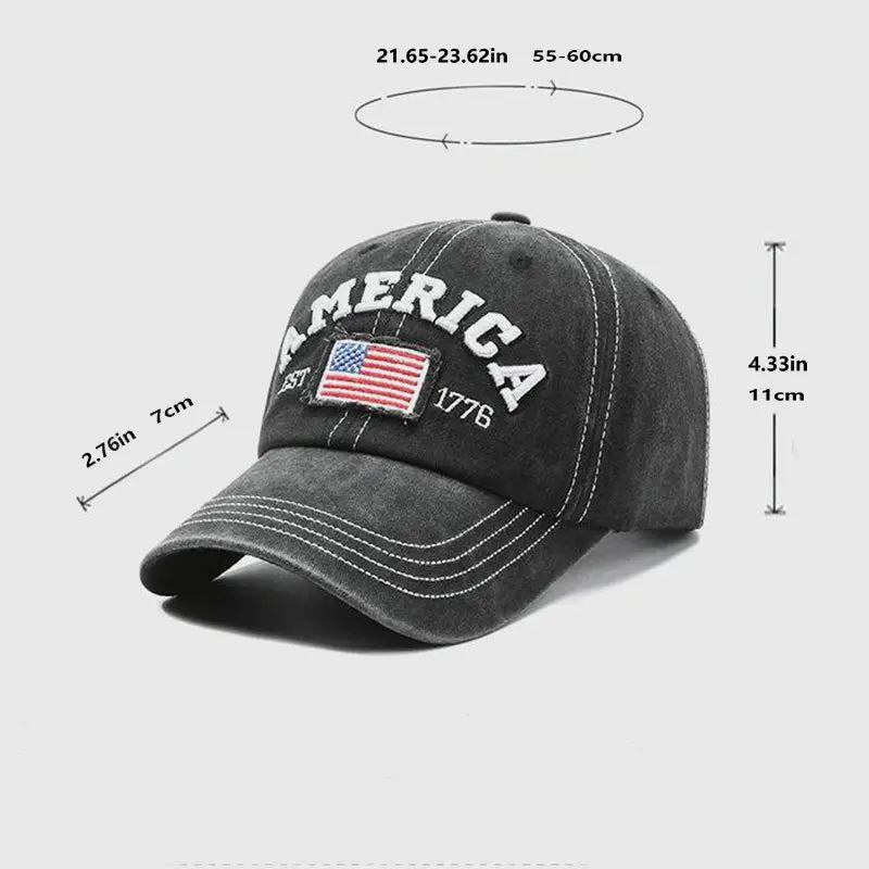 Vintage USA Flag Embroidered Baseball Cap - Bold Lettering, Distressed Wash, Sun Protection - Trendy Dad Hat for Outdoor