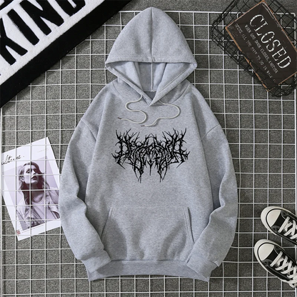 Winter Unisex Hoodie Drawstring Elastic Cuff Thorn Print Thick Hooded Sweatshirt Casual Long Sleeves Pullover Warm Tops Lady