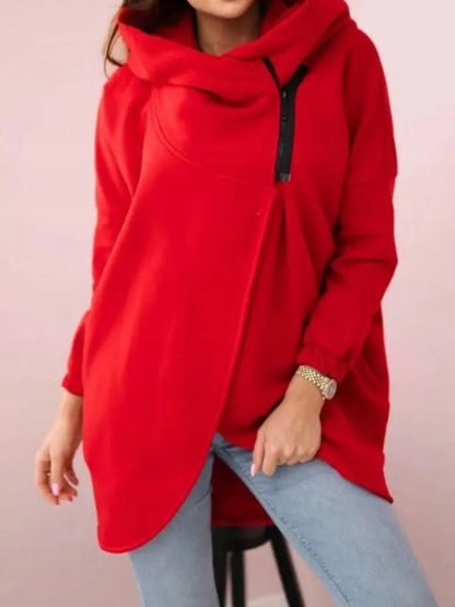 Fashion Hooded Hoodie For Women Casual Solid Zip Long Sleeve Loose Coats Tops Female Holiday Streetwear Autumn Winter Clothes