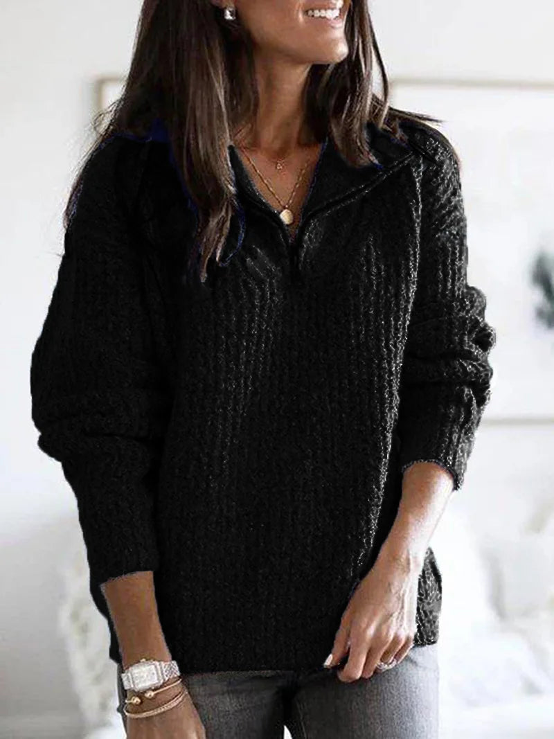 New Autumn Winter Warm Pullover Sweater Women Fashion Solid Long Sleeve Knitwear Zip Neck Loose Knitted Sweater Jumper Top S-5XL