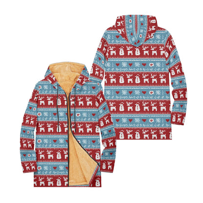 Unisex Christmas Winter Hooded Jacket with Festive Patterns Snowflakes Snowmen Reindeer and Penguins Soft Fleece Lining Warmth