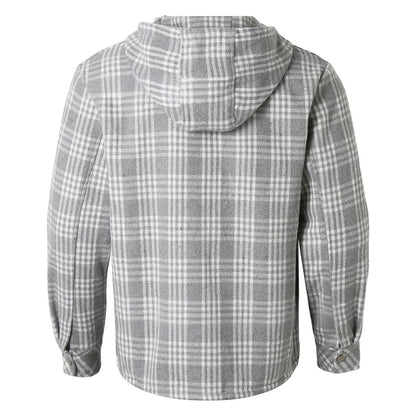 Men's Shirt Plaid Retro Warm Top Winter Fashion Men's Clothing Classic Style Zipper Jacket Thickened Fleece Lined Hooded