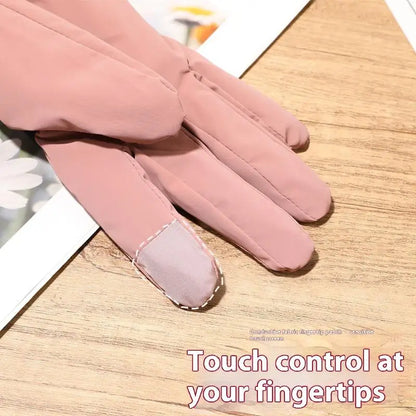 Ski Gloves Women Winter Fleece Thickened Warm Plush Cotton Waterproof Touch-Screen Gloves For Outdoor Riding Mountaineering