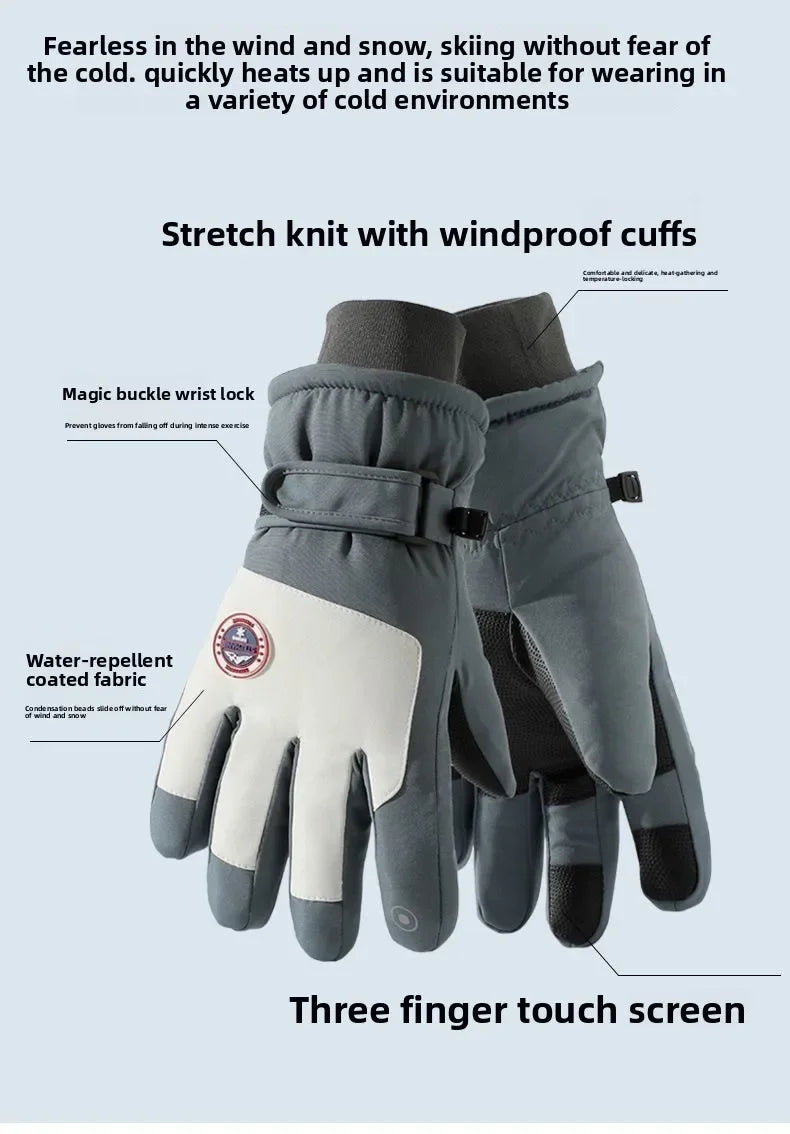 Adult Touch Screen Gloves Men Women's Winter Ski Gloves Warm Cold-Proof Fleece Thickened Gloves Lined Touch Screen Gloves