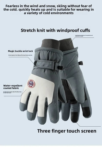 Adult Touch Screen Gloves Men Women's Winter Ski Gloves Warm Cold-Proof Fleece Thickened Gloves Lined Touch Screen Gloves