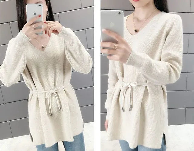 Knitted Sweaters For Women Solid Sale All Cheap Autumn Clothes Japanese Style On Promotion Attractive Top V Neck Female Pullover