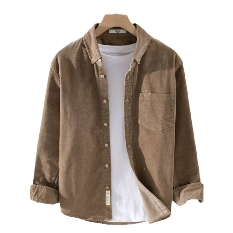 Corduroy Long Sleeve Shirt Men Spring Autumn New Style Japanese Retro Loose Casual Jacket