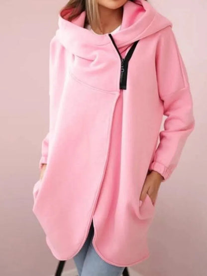 Fashion Hooded Hoodie For Women Casual Solid Zip Long Sleeve Loose Coats Tops Female Holiday Streetwear Autumn Winter Clothes