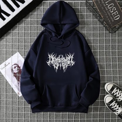 Winter Unisex Hoodie Drawstring Elastic Cuff Thorn Print Thick Hooded Sweatshirt Casual Long Sleeves Pullover Warm Tops Lady