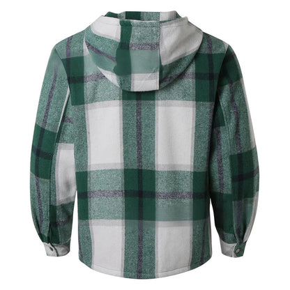 Men's Shirt Plaid Retro Warm Top Winter Fashion Men's Clothing Classic Style Zipper Jacket Thickened Fleece Lined Hooded