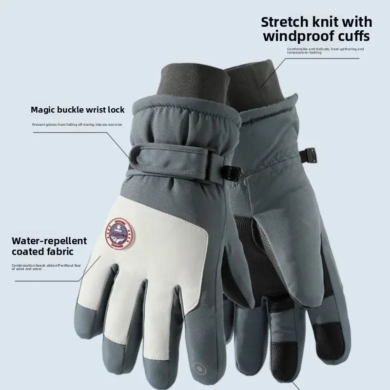 Adult Touch Screen Gloves Men Women's Winter Ski Gloves Warm Cold-Proof Fleece Thickened Gloves Lined Touch Screen Gloves