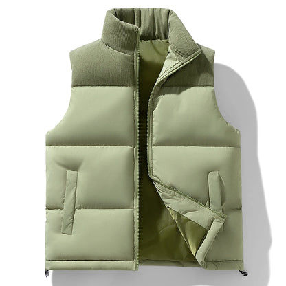Winter Unisex Puffer Vest Thickened Warm Corduroy Windproof Outdoor Sleeveless Stand Collar Fashion Casual Cotton-Padded Coat