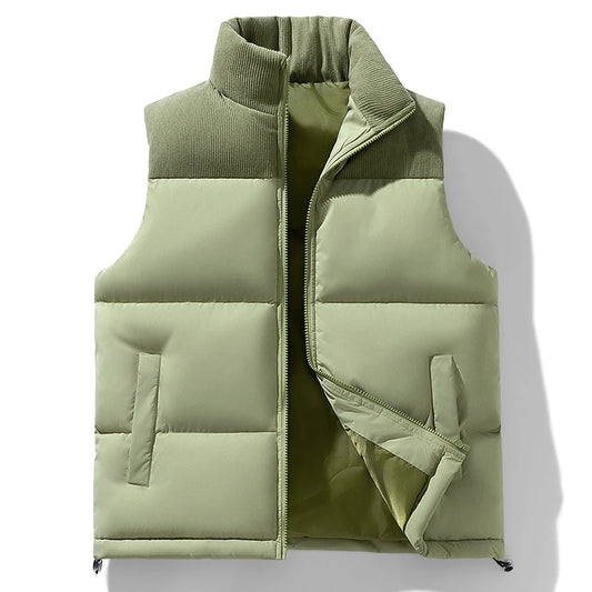 Winter Unisex Puffer Vest Thickened Warm Corduroy Windproof Outdoor Sleeveless Stand Collar Fashion Casual Cotton-Padded Coat